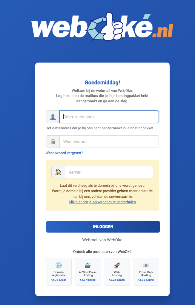 Ekran logowania do webmaila WebOké